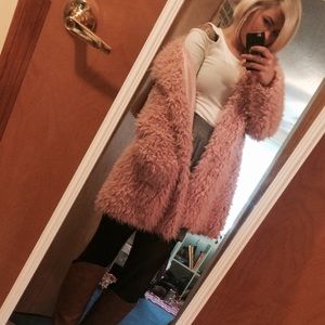 GUESS PINK TEDDY BEAR FURRY COAT